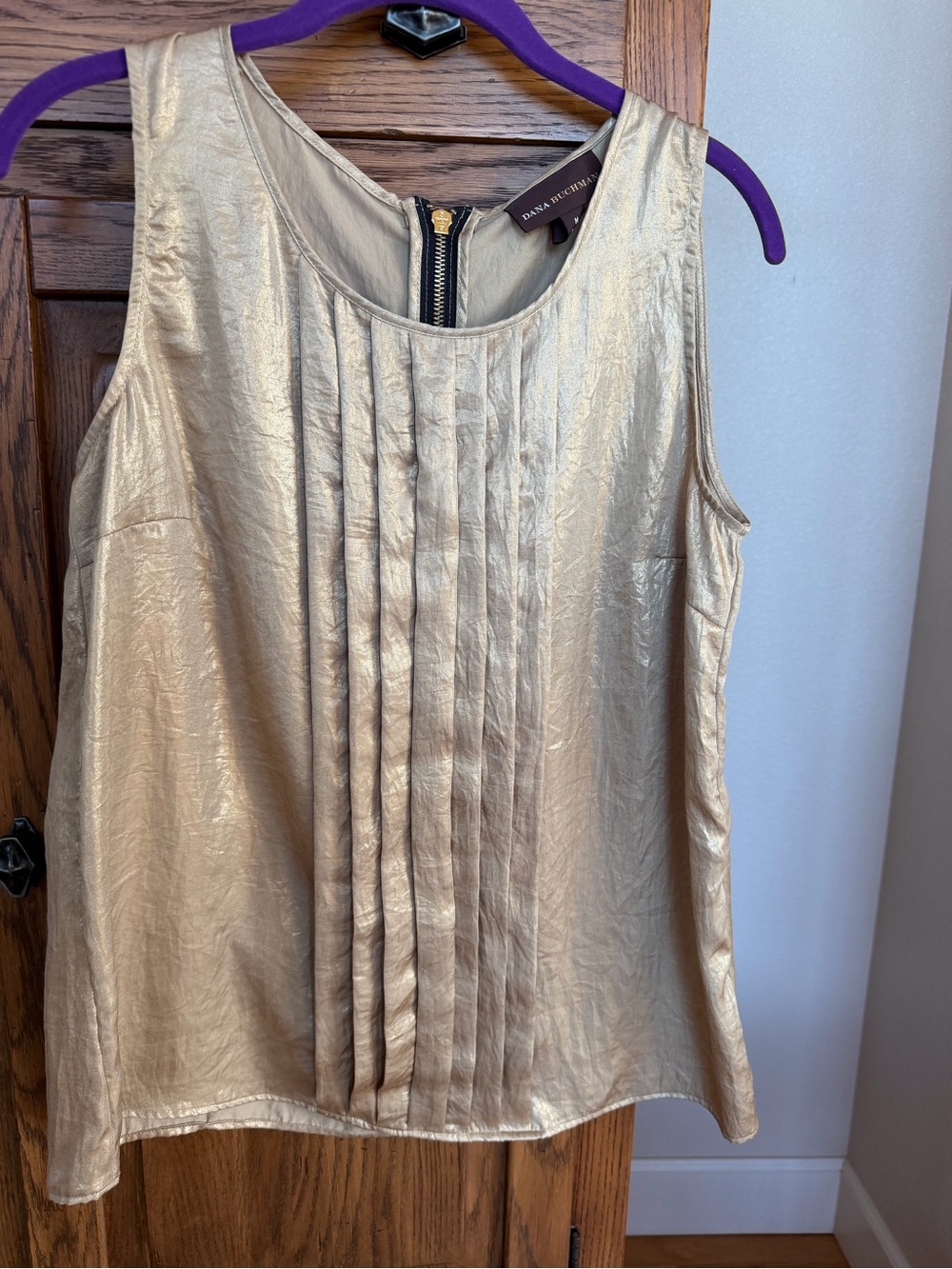 Dana Buchman Metallic Gold Pleated Sleeveless top